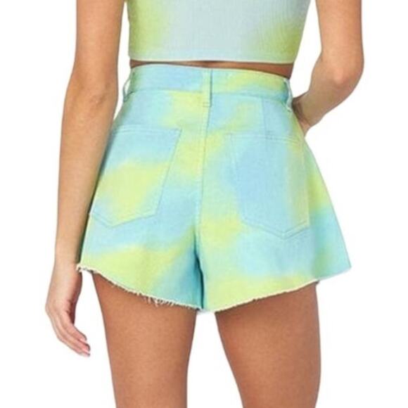 WeWoreWhat Flare Bell Short Stretch Twill Denim Tie Dye Women’s - Picture 3 of 7